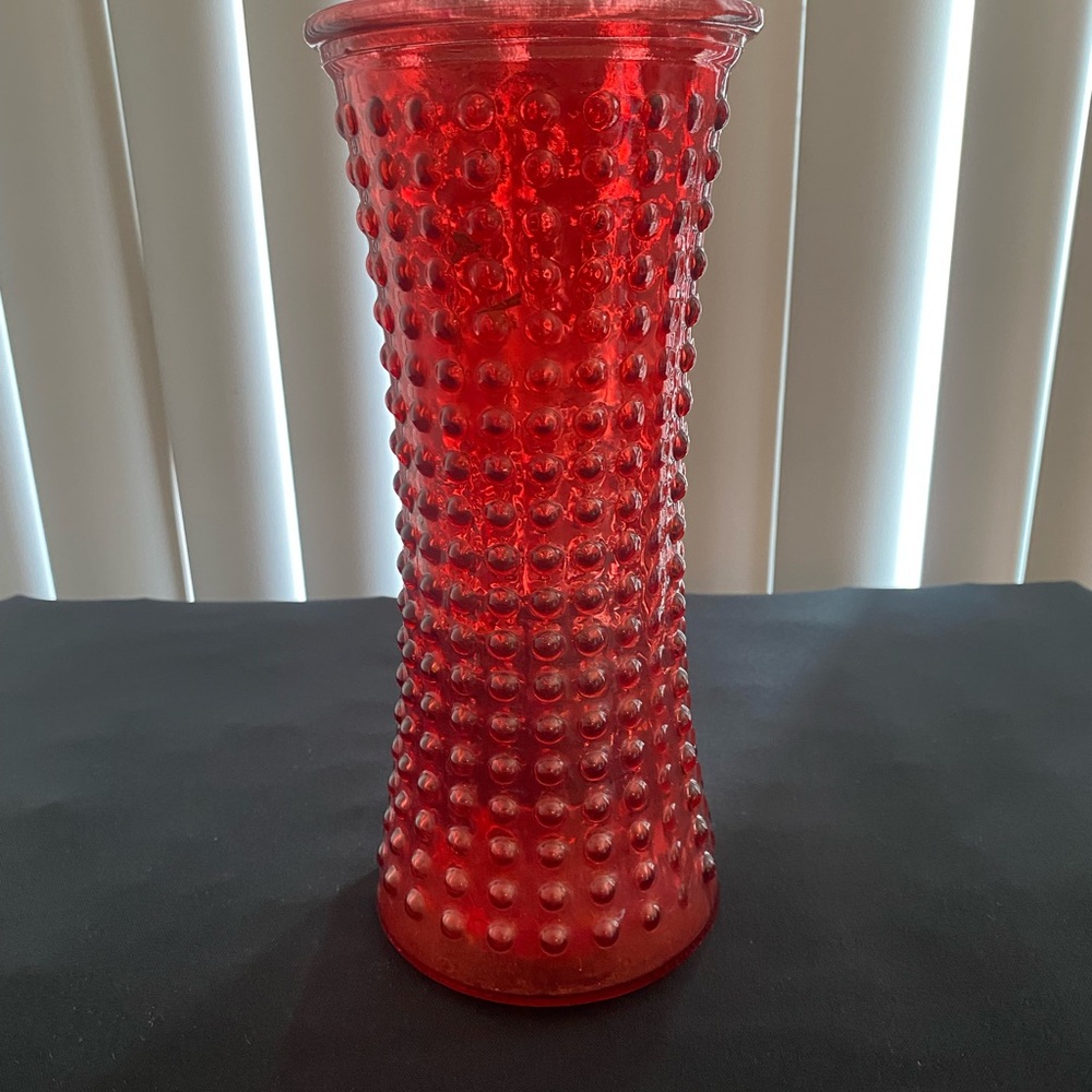 Ruby Red Hobnail Glass Vase 9 1/2inH 4 1/4inW